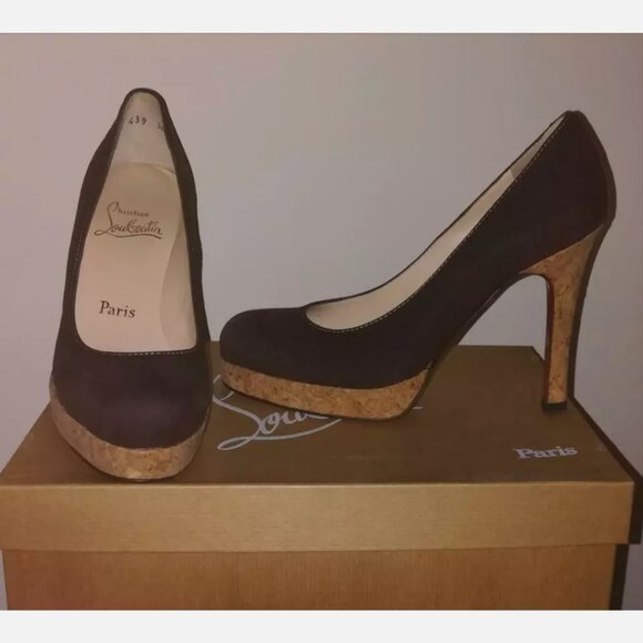 Christian Louboutin 36 Bruges Brown Suede Cork Platform Simple Pumps - Picture 7 of 11
